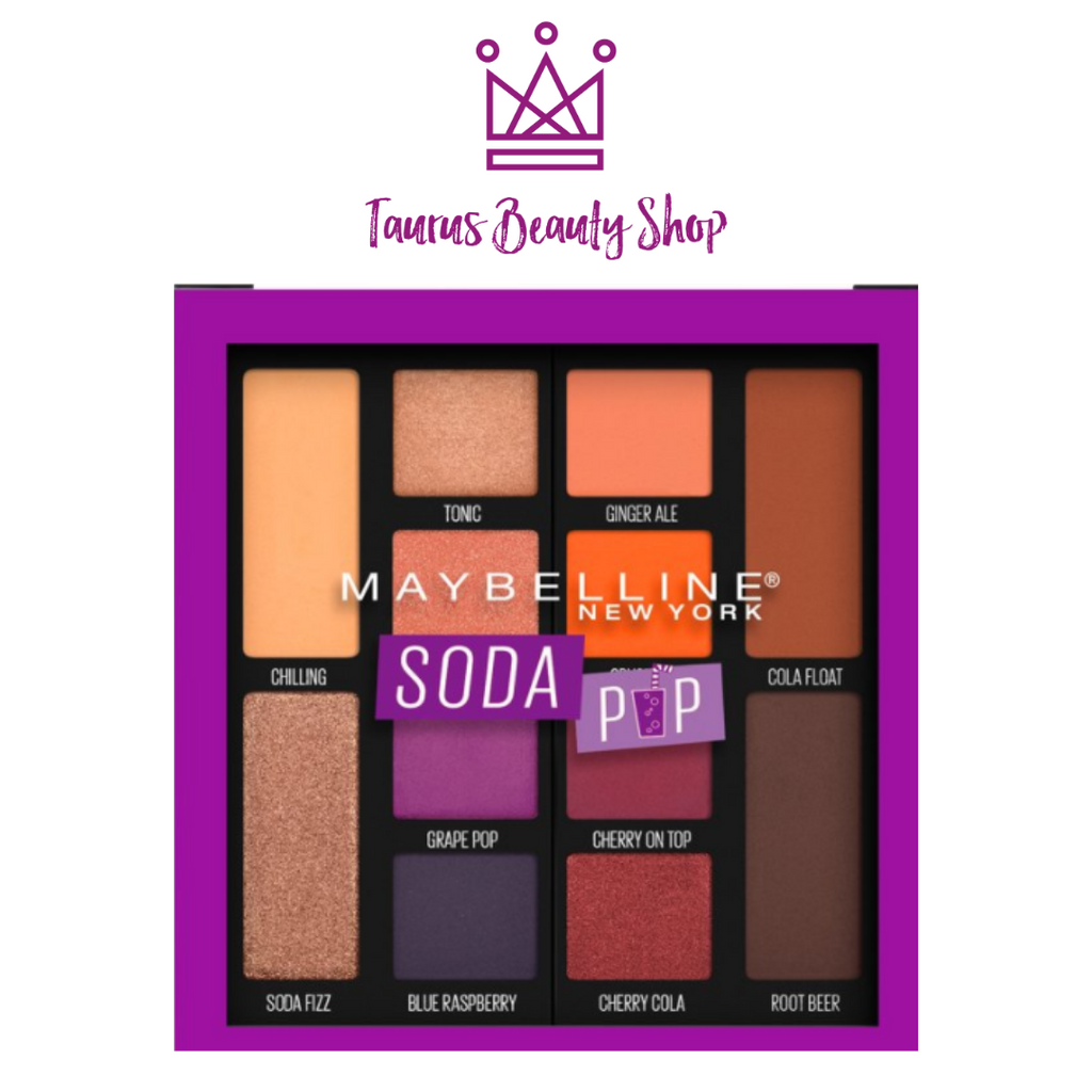 Maybelline Soda Pop Eyeshadow Palette Makeup features 12 bold, pigmented eyeshadows in a mix of matte eyeshadow and shimmer eyeshadow shades. Create any look with these sweet soda pop scented shades. Bring on wearable neutrals with bold soda pops of color from Maybelline's Soda Pop Palette. A fresh take on the classic eyeshadow palette, these pigmented shades offer endless look possibilities. Softer hues to highlight, darker shades to amplify and define, and bright pops of soda pop colors for a bold look!